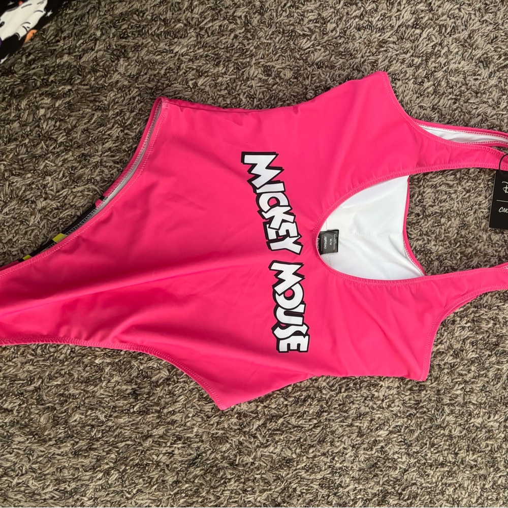 Disney Bright Pink Mickey Mouse Kids One-Piece Swimsuit - Picture 2 of 2